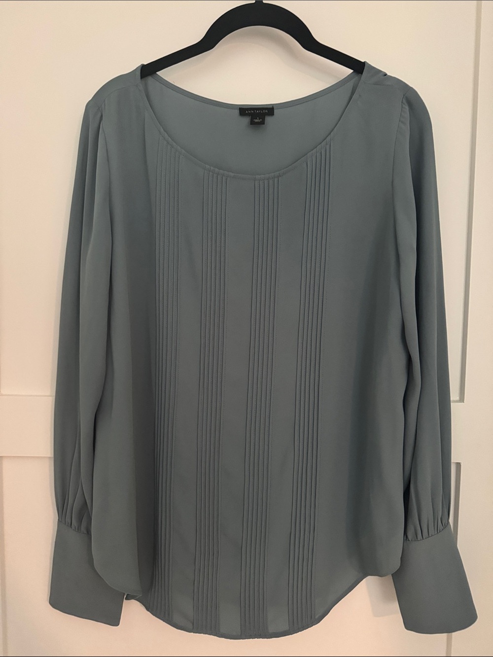 Ann Taylor Slate Blue Pintuck Long-Sleeve Blouse